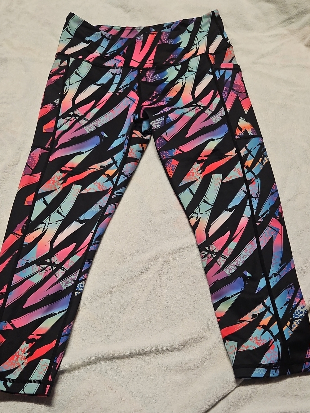 Constantly Varied Gear Multicolor Abstract Capris - Black Base with Neon Accents
